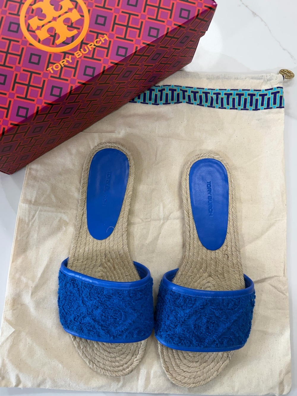• Tory Burch Monogram Espadrille Slides •